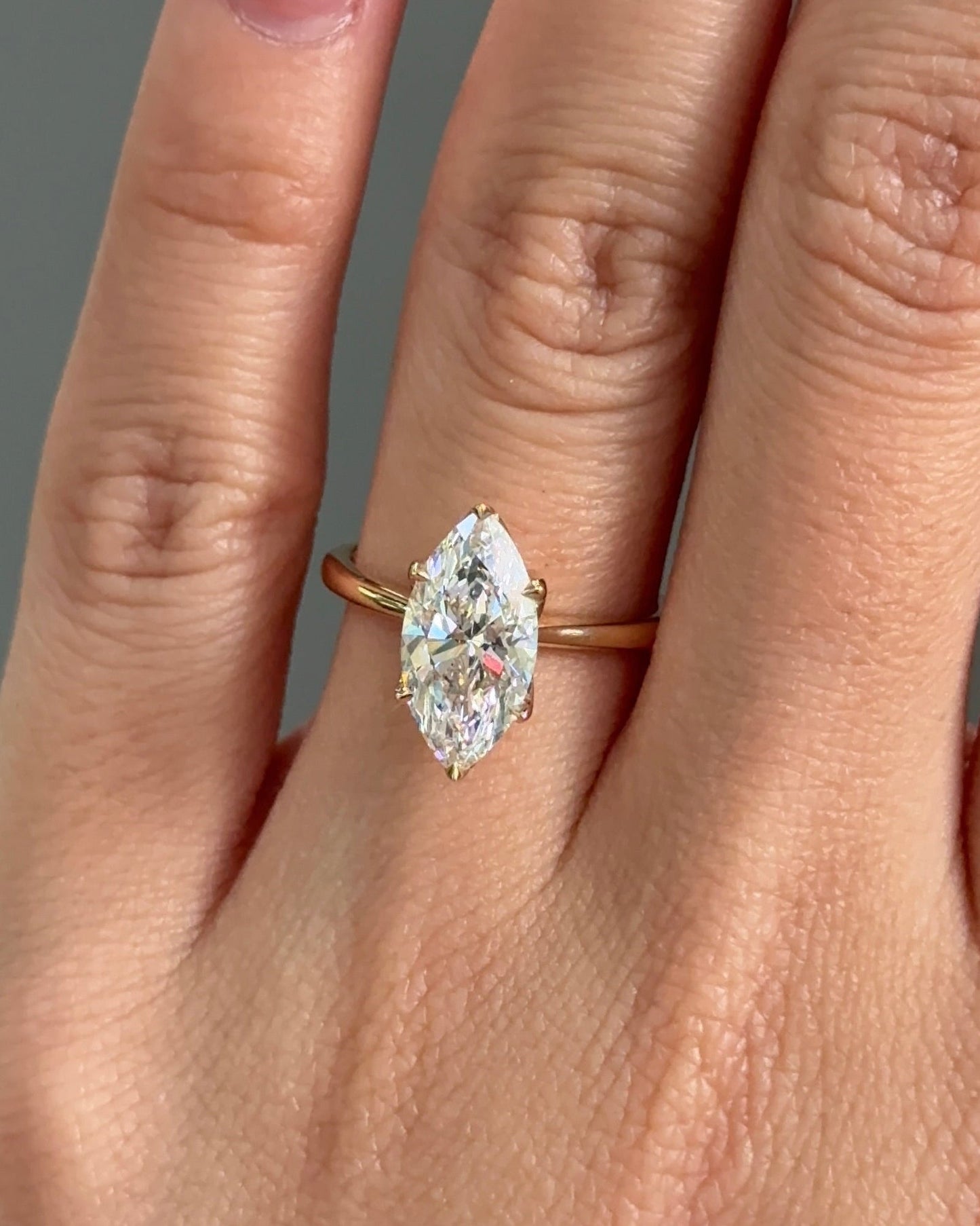 Marquise Shaped Three Stone Lab Grown Diamond Engagement Ring
