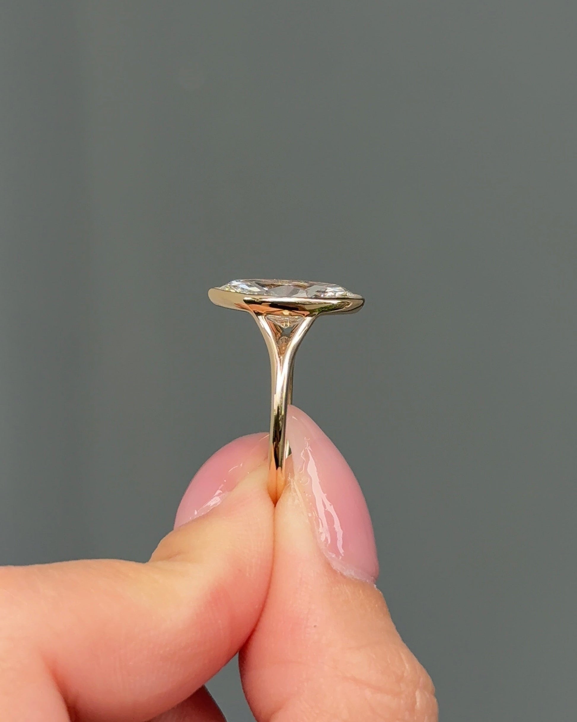 Marquise Shaped Three Stone Lab Grown Diamond Engagement Ring