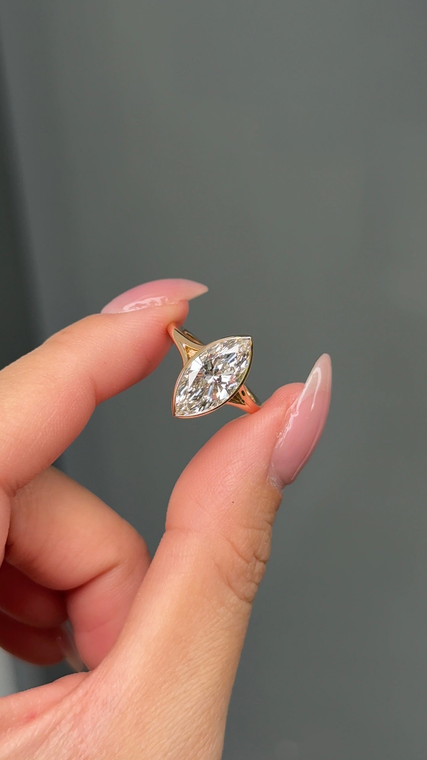 Marquise Shaped Three Stone Lab Grown Diamond Engagement Ring
