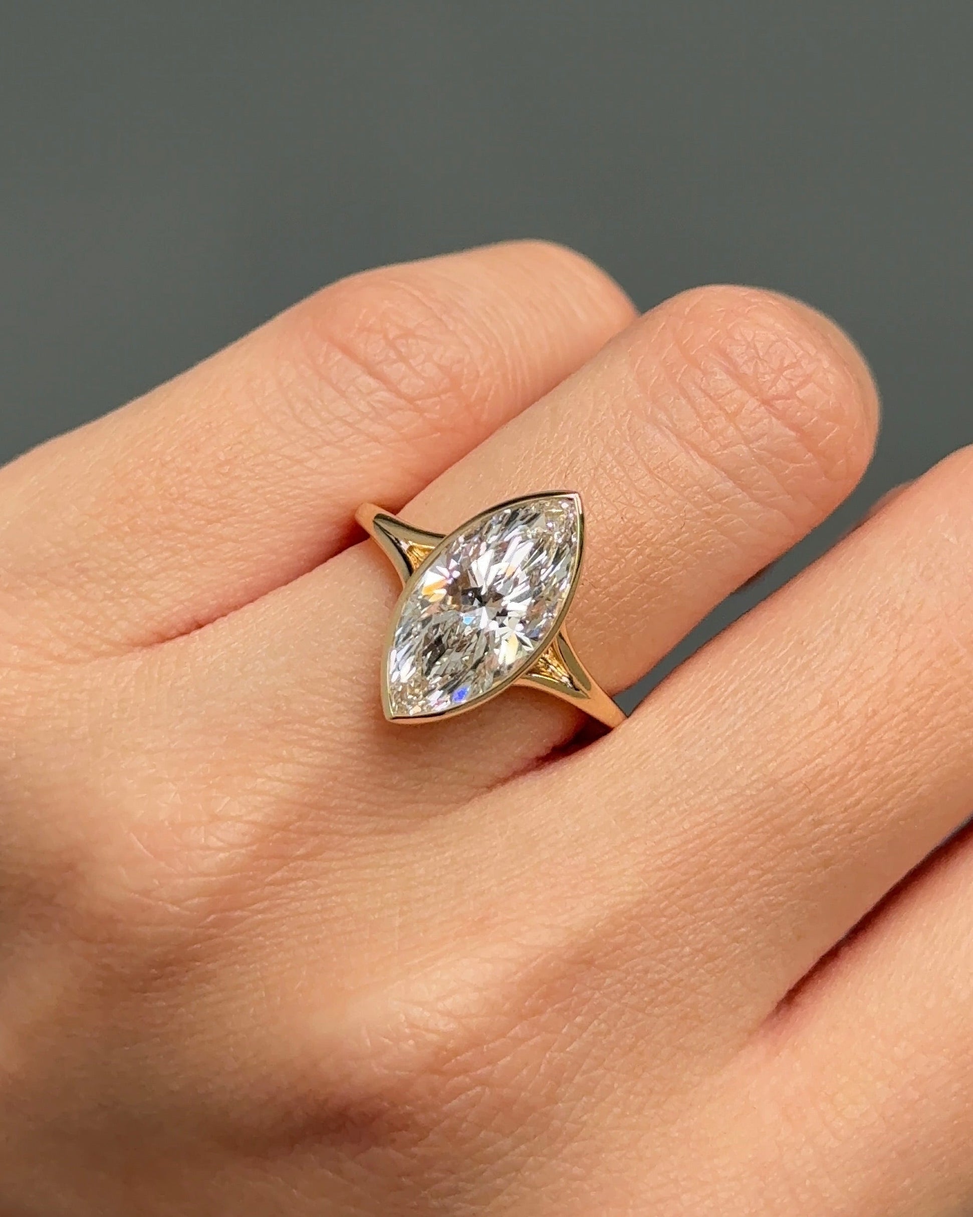 Marquise Shaped Three Stone Lab Grown Diamond Engagement Ring