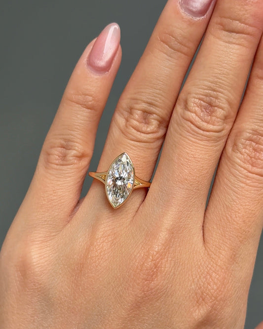 Marquise Shaped Three Stone Lab Grown Diamond Engagement Ring