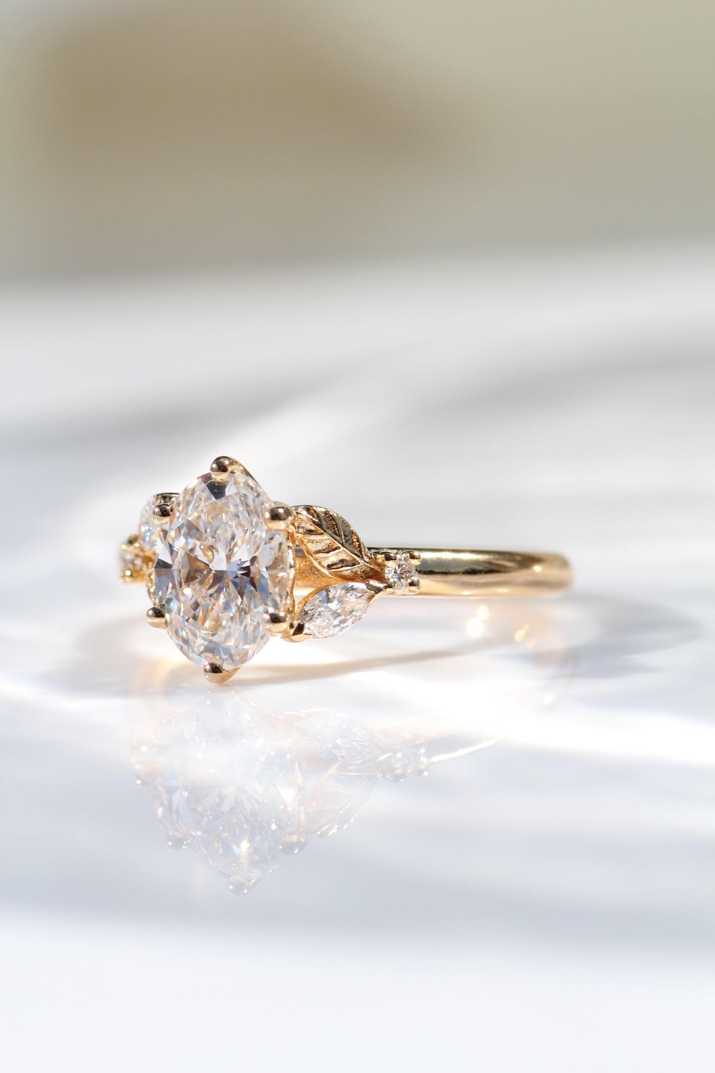 Marquise Shaped Three Stone Lab Grown Diamond Engagement Ring