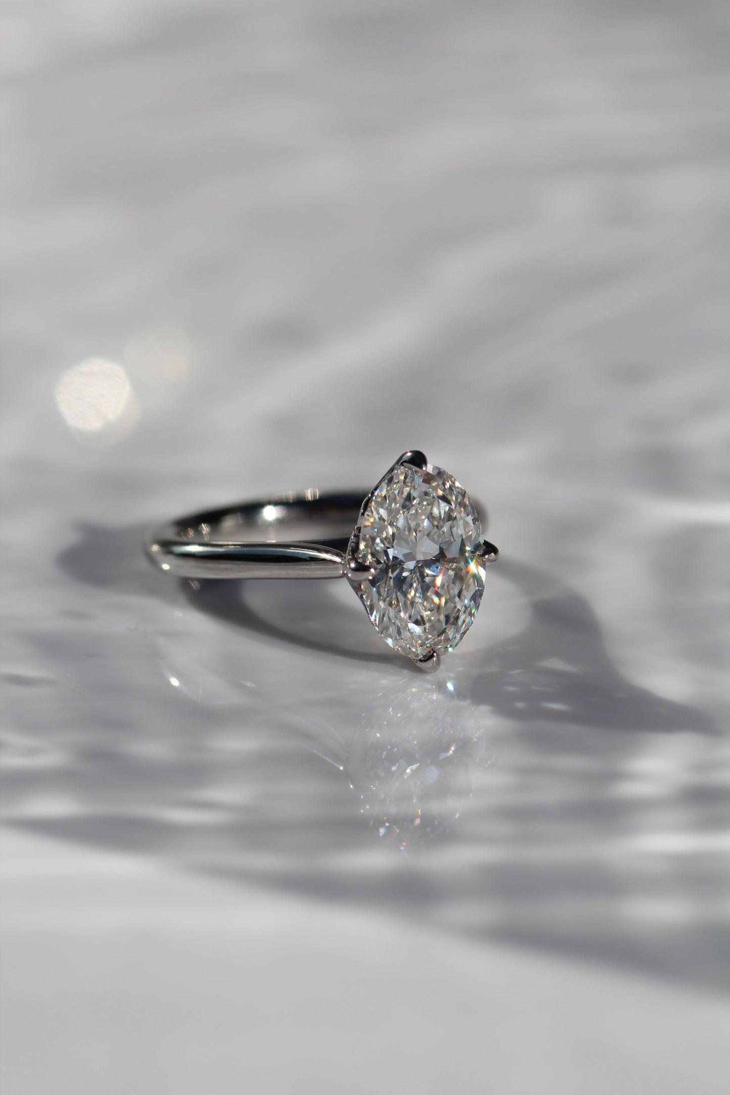 Marquise Shaped Three Stone Lab Grown Diamond Engagement Ring