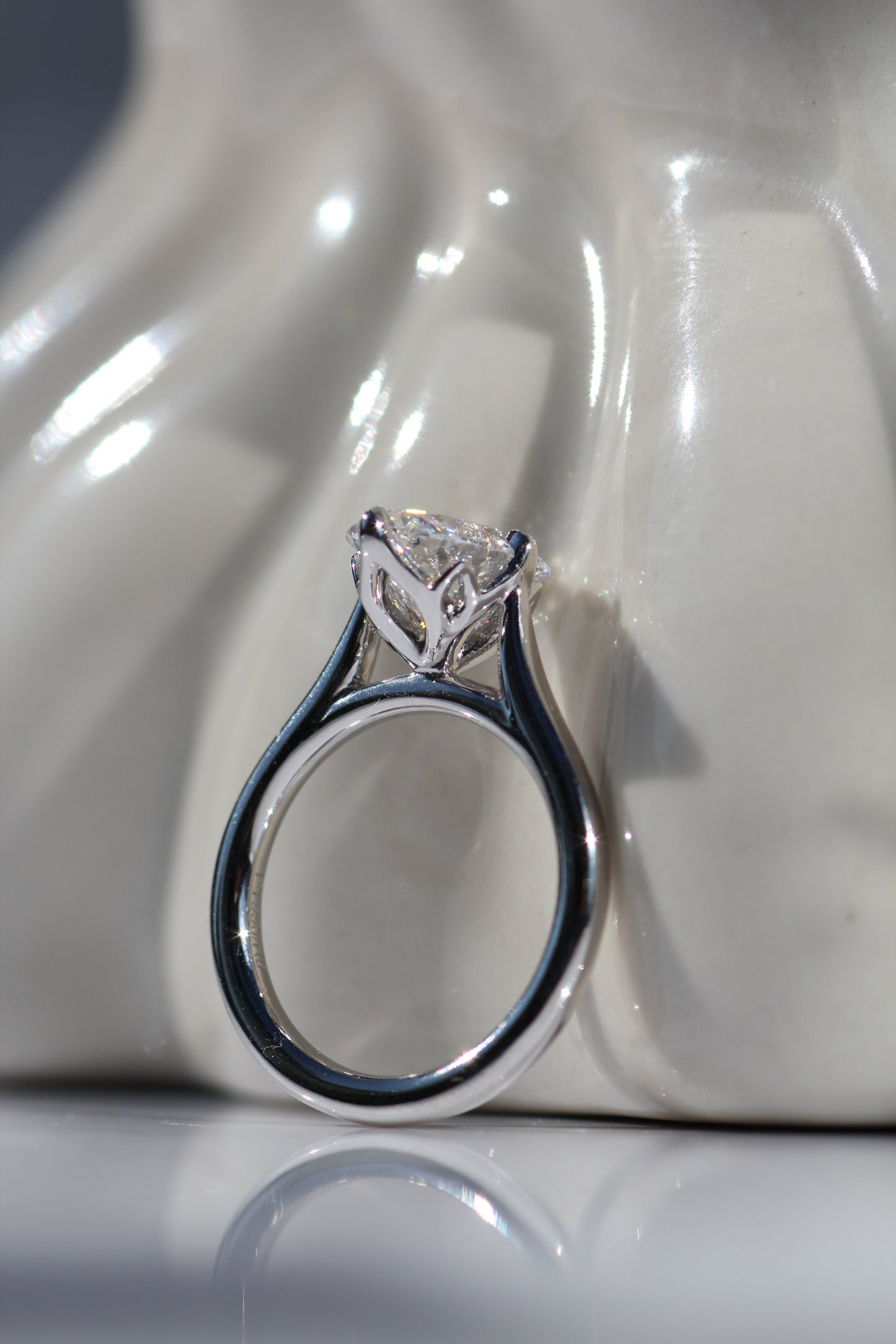 Marquise Shaped Three Stone Lab Grown Diamond Engagement Ring
