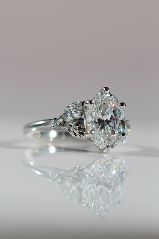 Marquise Shaped Three Stone Lab Grown Diamond Engagement Ring