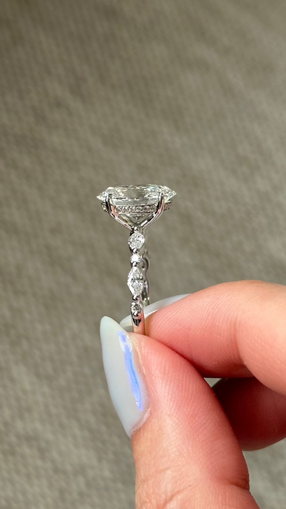 Marquise Shaped Three Stone Lab Grown Diamond Engagement Ring