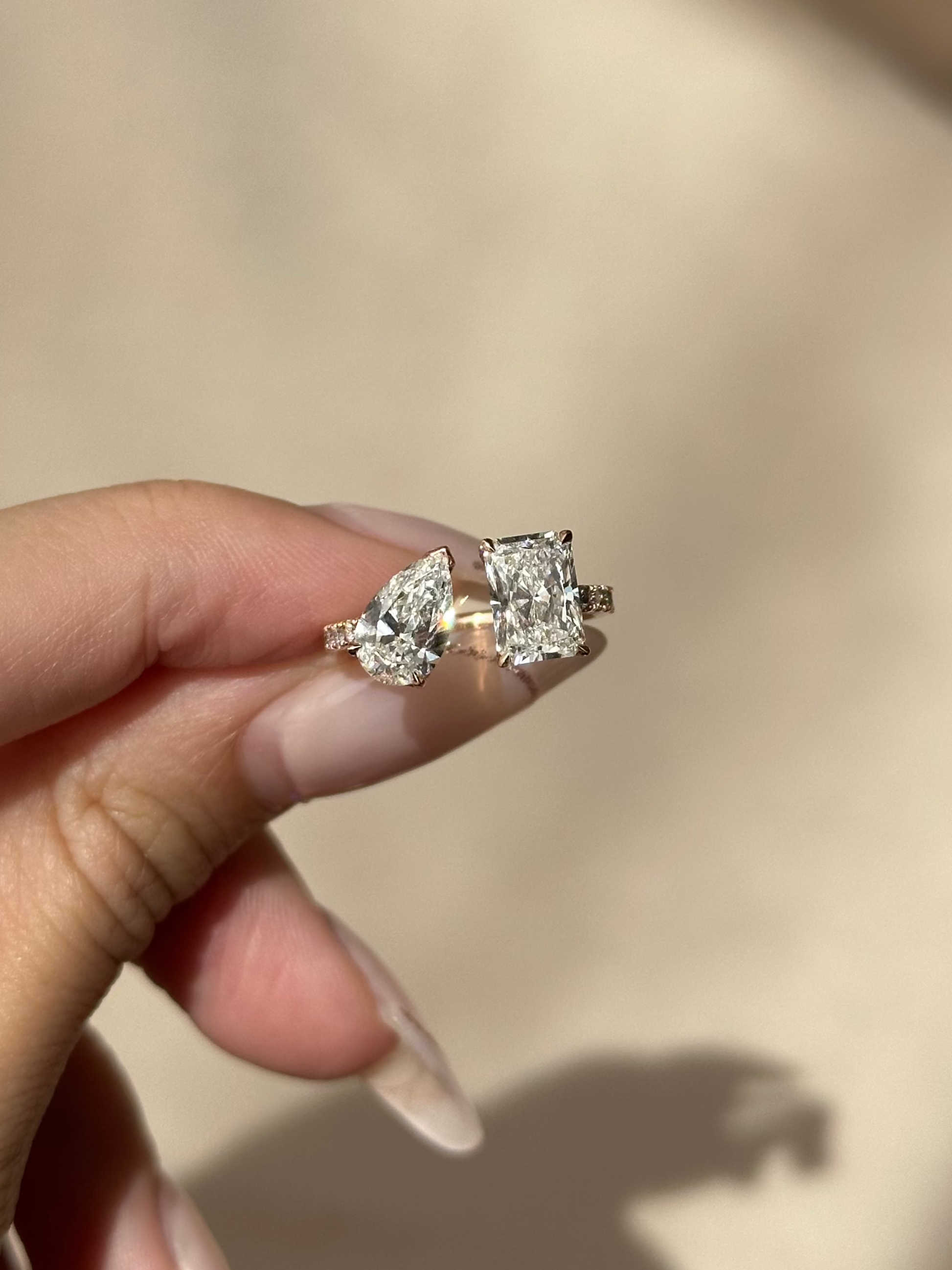 Marquise Shaped Three Stone Lab Grown Diamond Engagement Ring