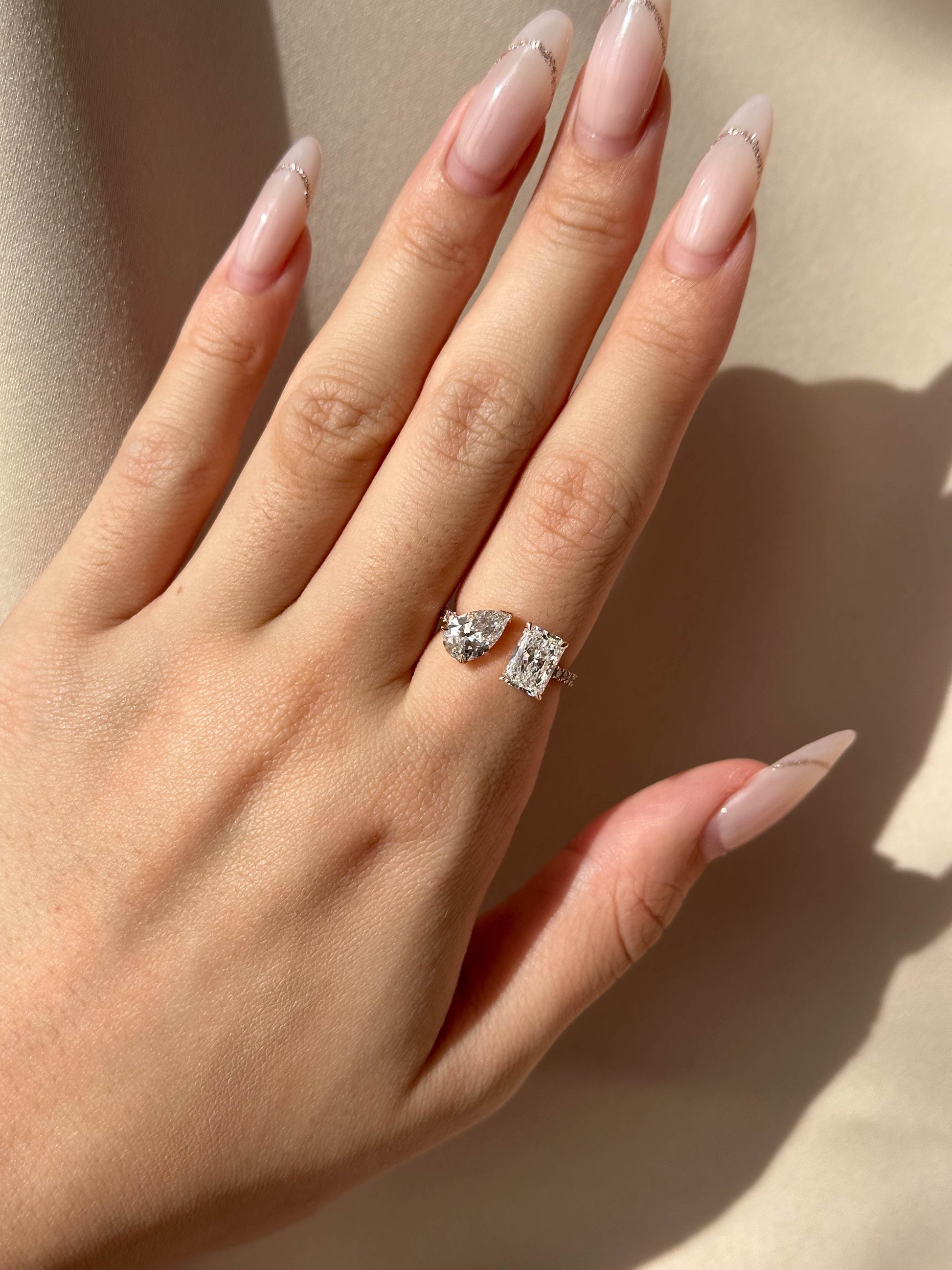 Marquise Shaped Three Stone Lab Grown Diamond Engagement Ring