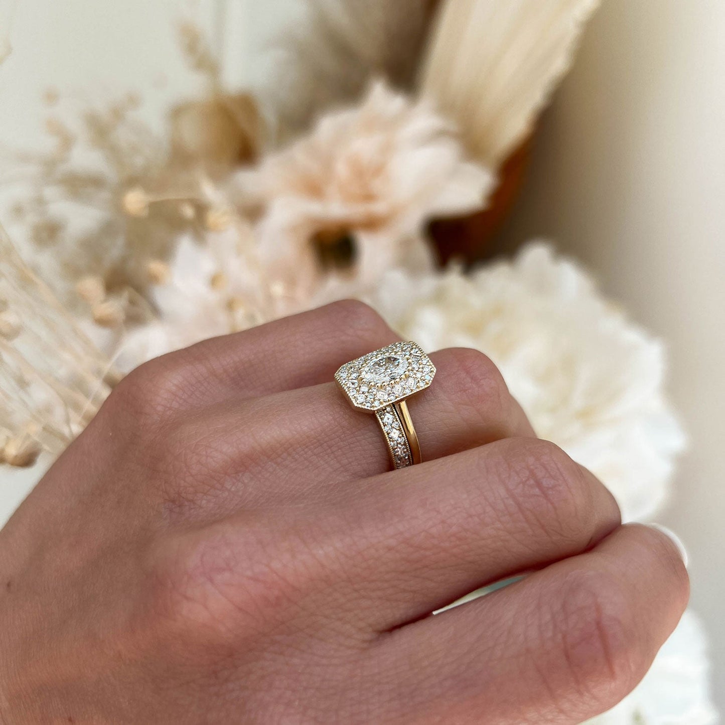 Marquise Shaped Three Stone Lab Grown Diamond Engagement Ring