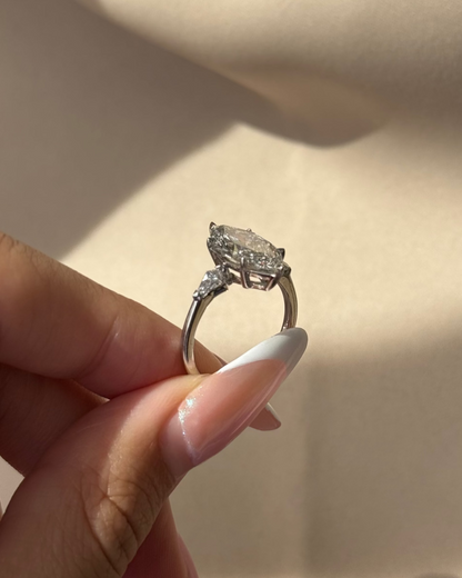 Marquise Shaped Three Stone Lab Grown Diamond Engagement Ring