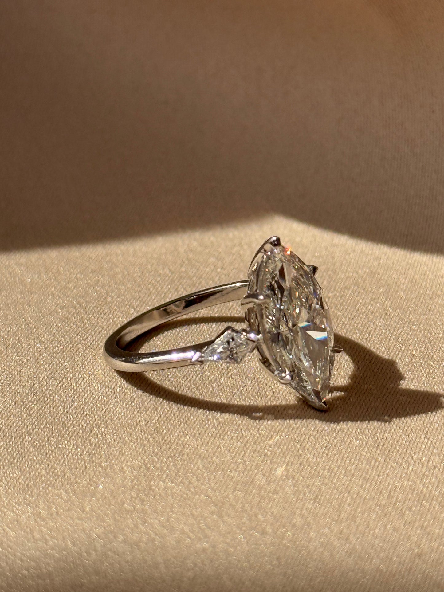Marquise Shaped Three Stone Lab Grown Diamond Engagement Ring