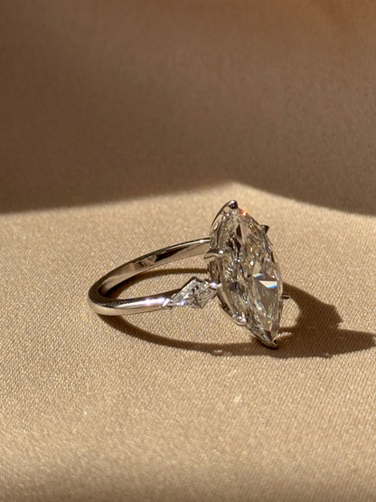 Marquise Shaped Three Stone Lab Grown Diamond Engagement Ring