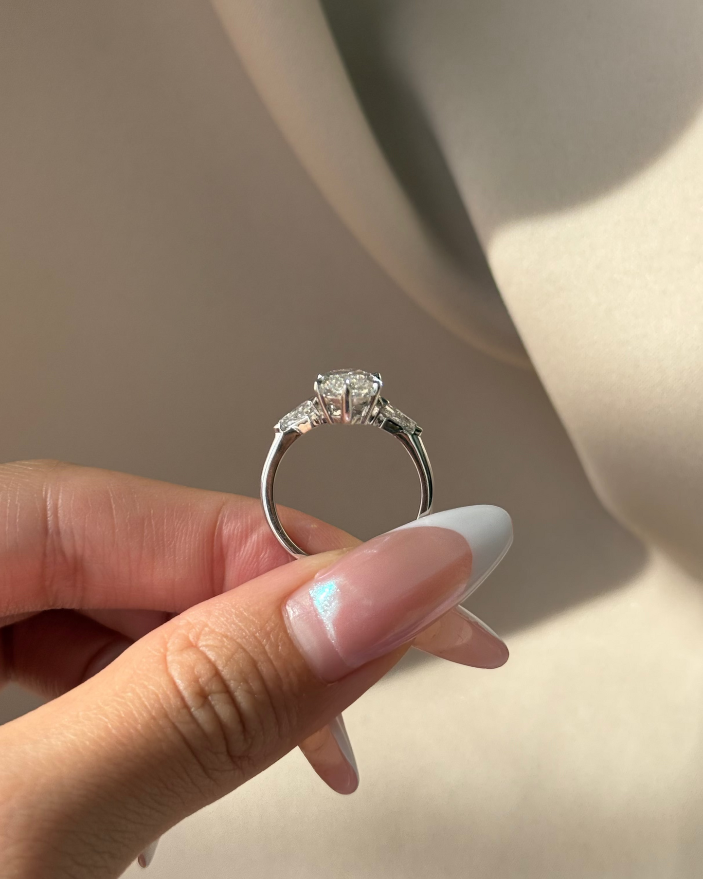 Marquise Shaped Three Stone Lab Grown Diamond Engagement Ring