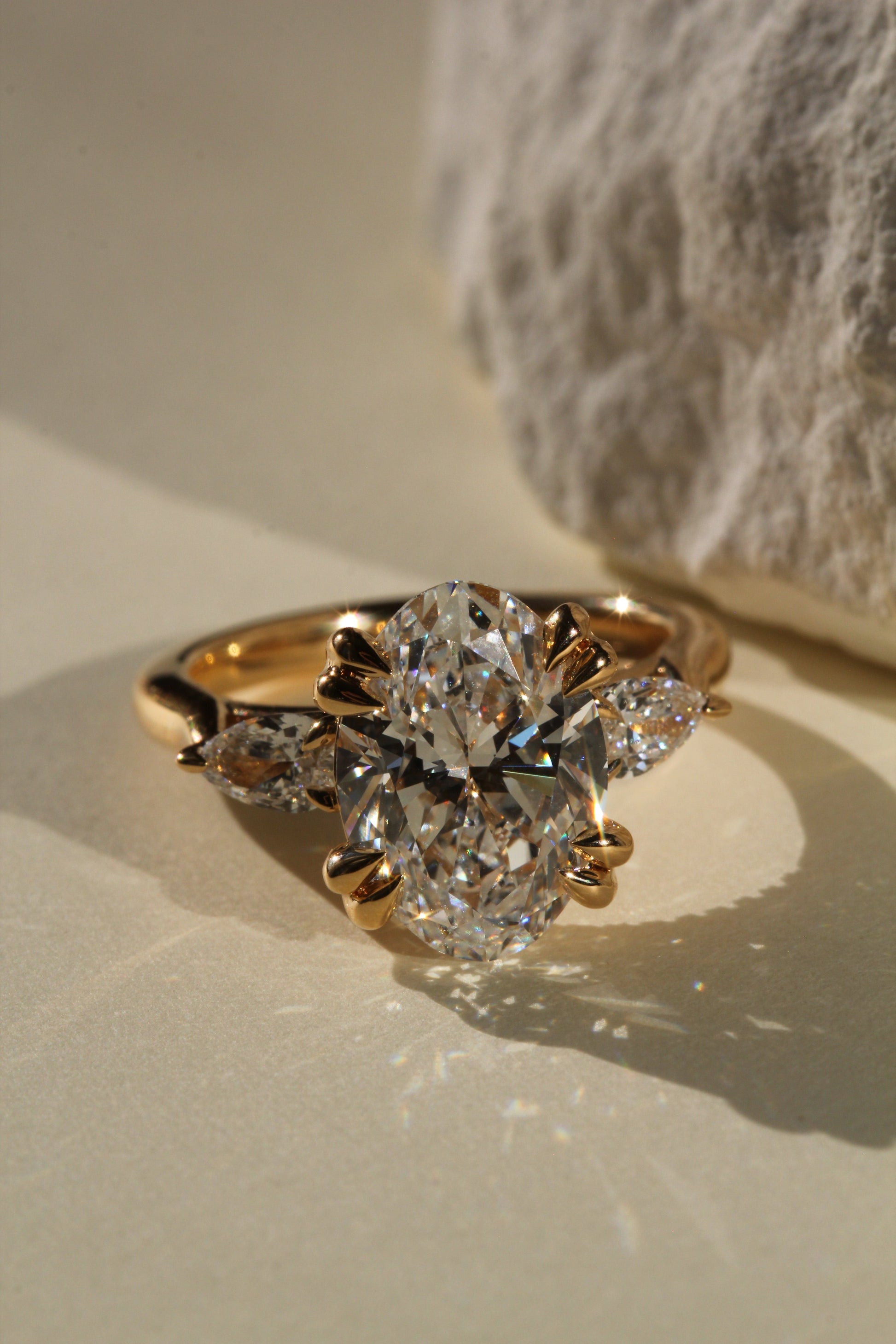 Marquise Shaped Three Stone Lab Grown Diamond Engagement Ring