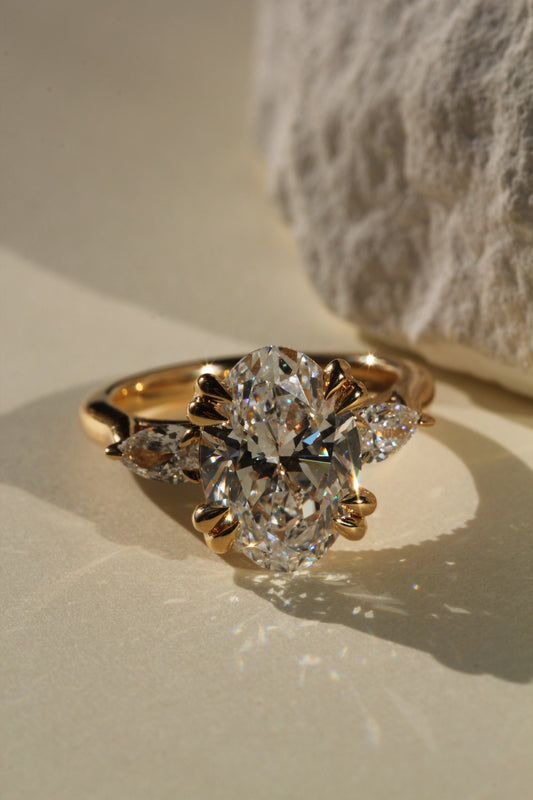 Marquise Shaped Three Stone Lab Grown Diamond Engagement Ring