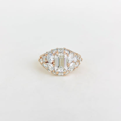 1.30 CT Emerald Shaped Cluster Moissanite Engagement Ring