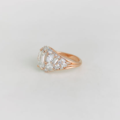 1.30 CT Emerald Shaped Cluster Moissanite Engagement Ring