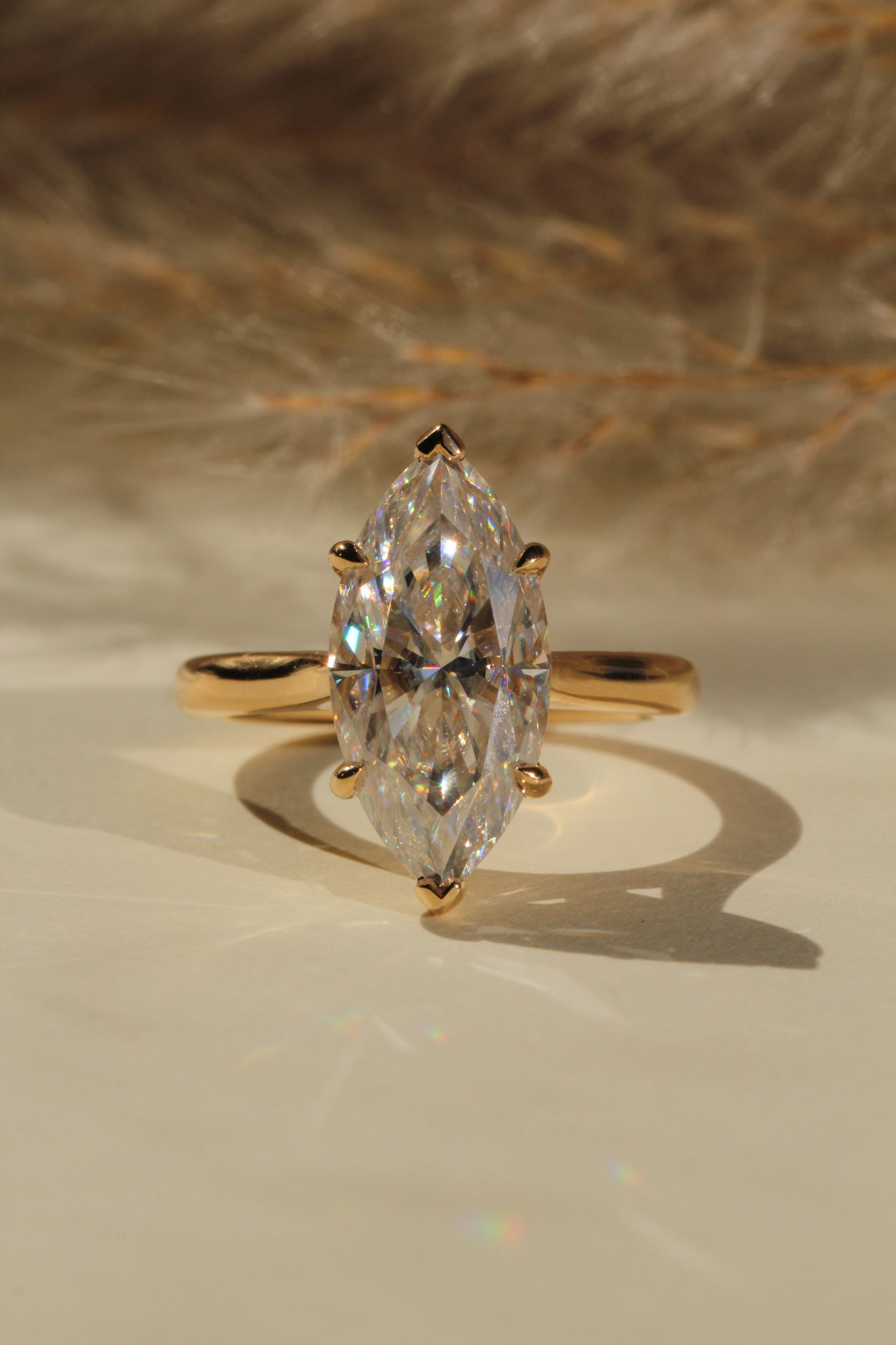 Marquise Shaped Three Stone Lab Grown Diamond Engagement Ring