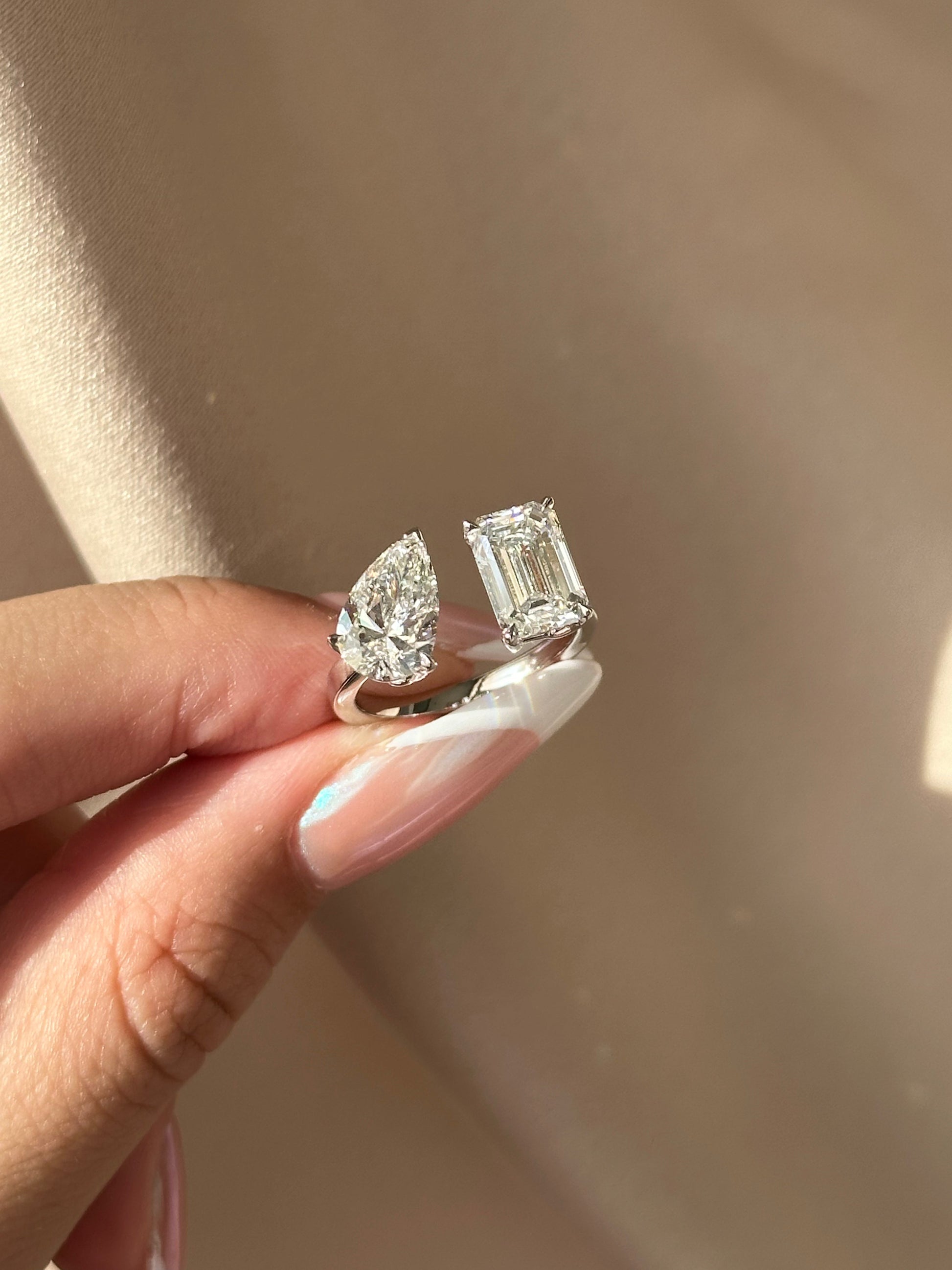 Marquise Shaped Three Stone Lab Grown Diamond Engagement Ring