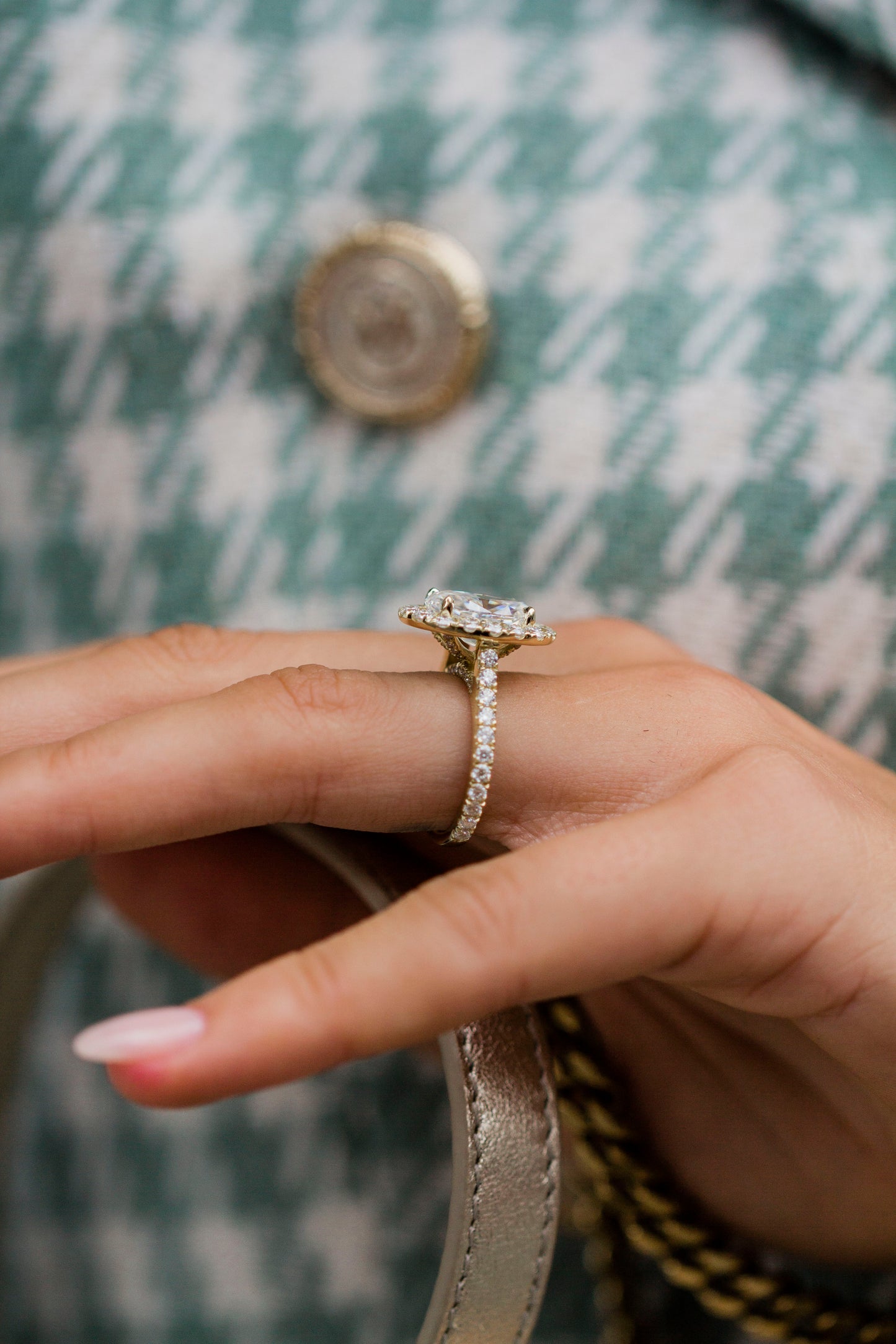 2.9 Carats Emerald Pave Styled Moissanite Engagement Ring