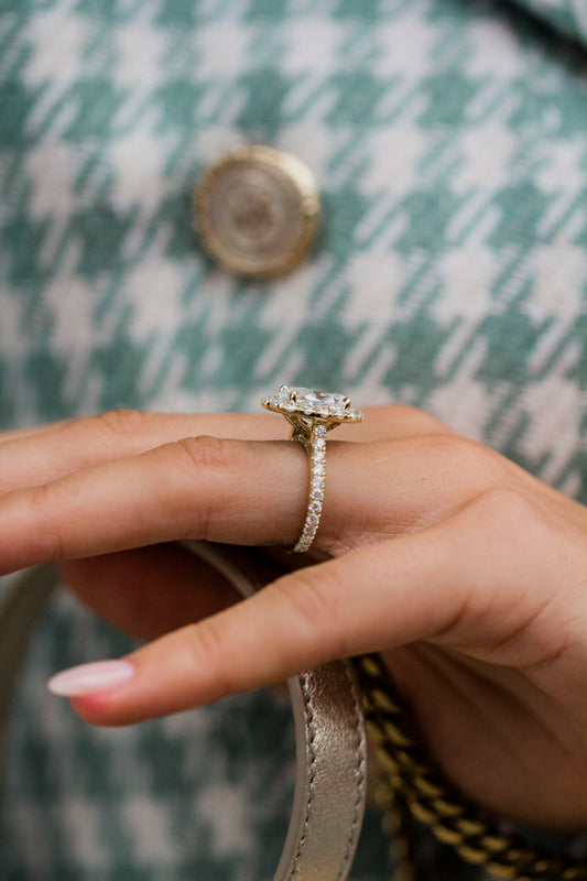 2.9 Carats Emerald Pave Styled Moissanite Engagement Ring