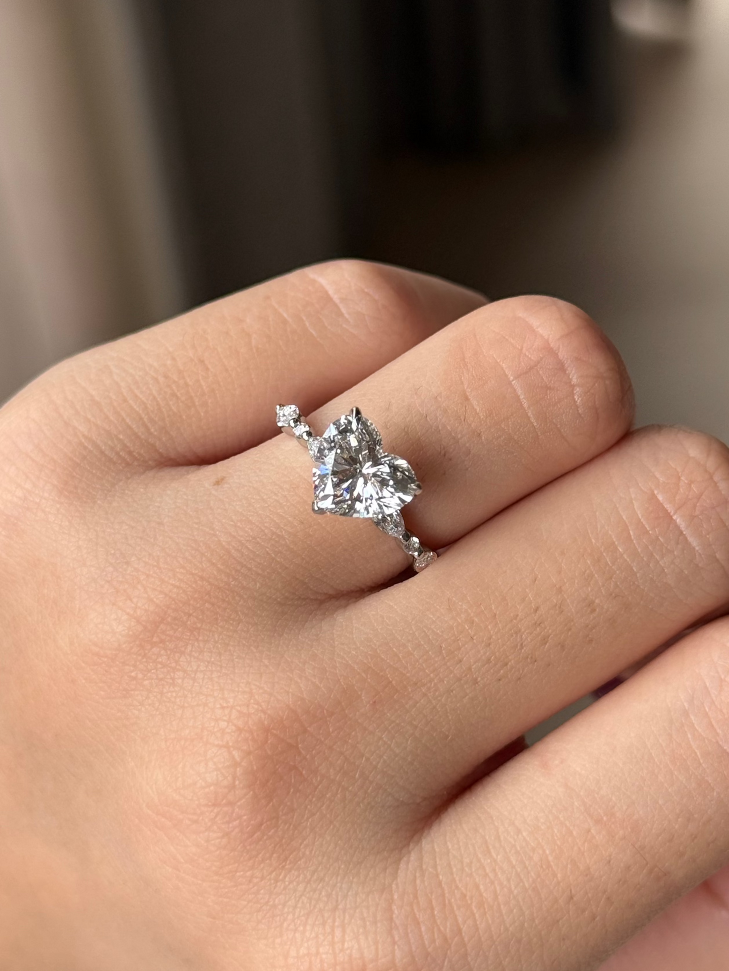 Marquise Shaped Three Stone Lab Grown Diamond Engagement Ring