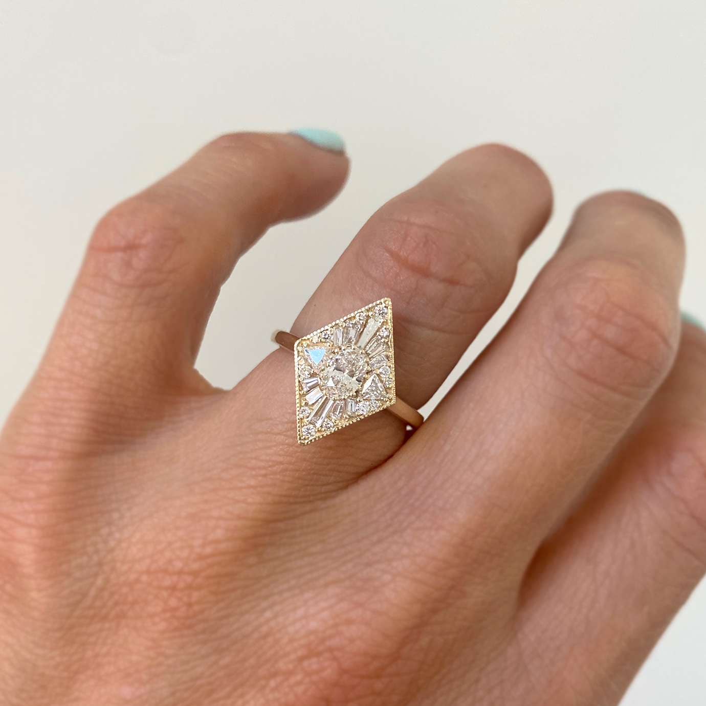 Marquise Shaped Three Stone Lab Grown Diamond Engagement Ring