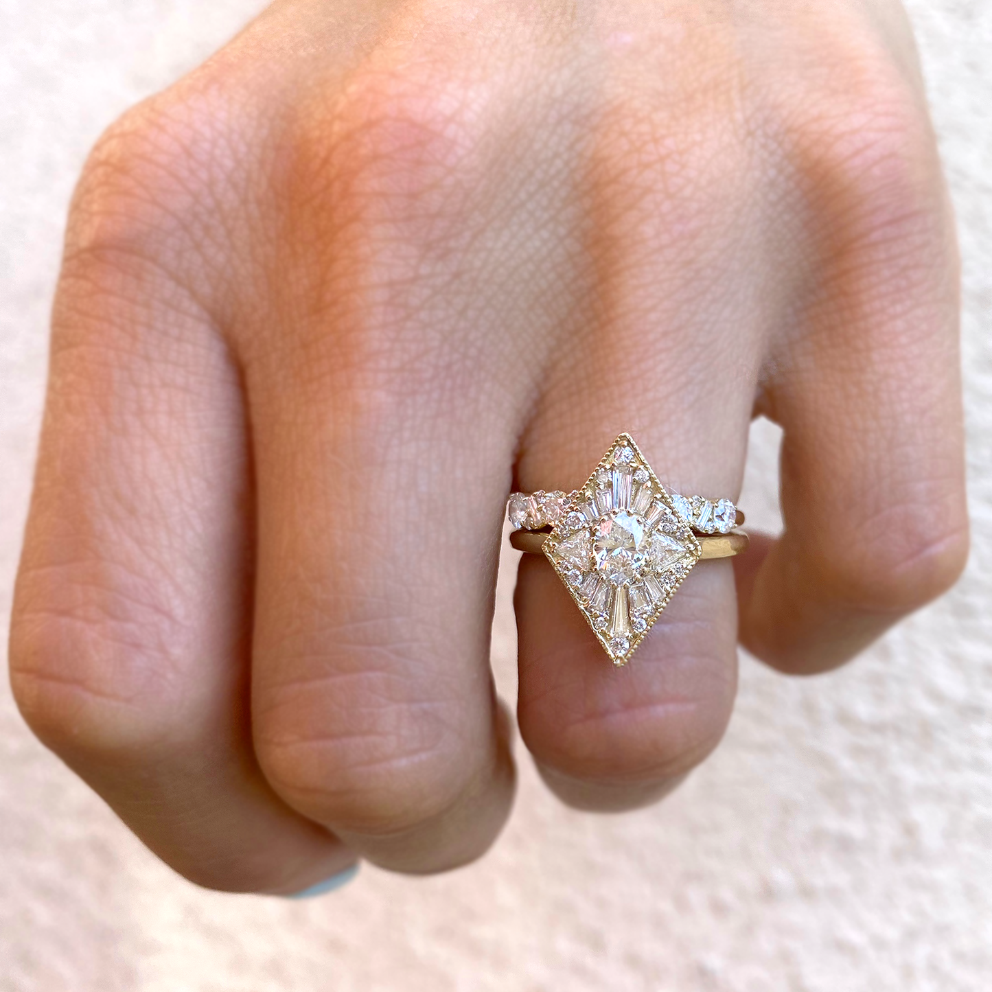 Marquise Shaped Three Stone Lab Grown Diamond Engagement Ring