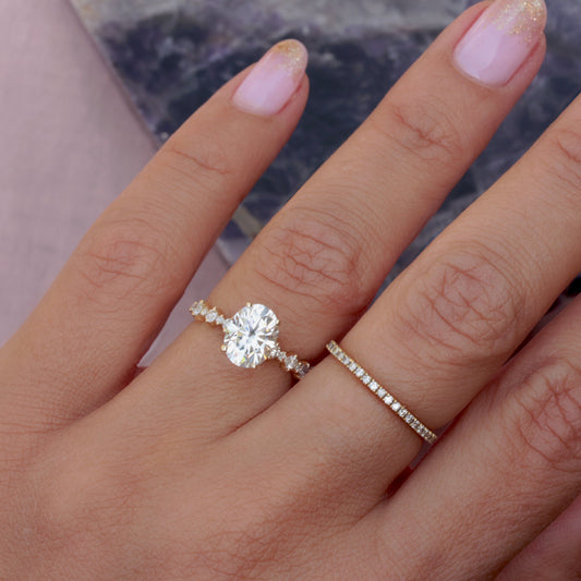 2.9 Carats Emerald Pave Styled Moissanite Engagement Ring