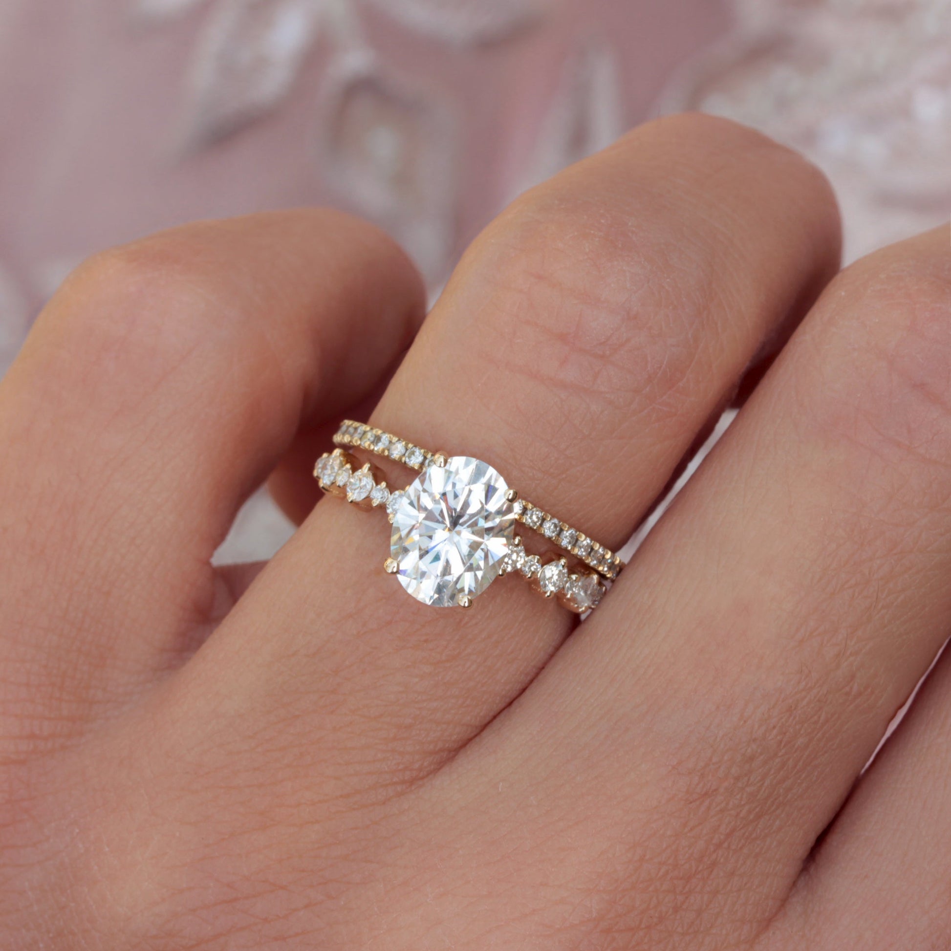 2.9 Carats Emerald Pave Styled Moissanite Engagement Ring