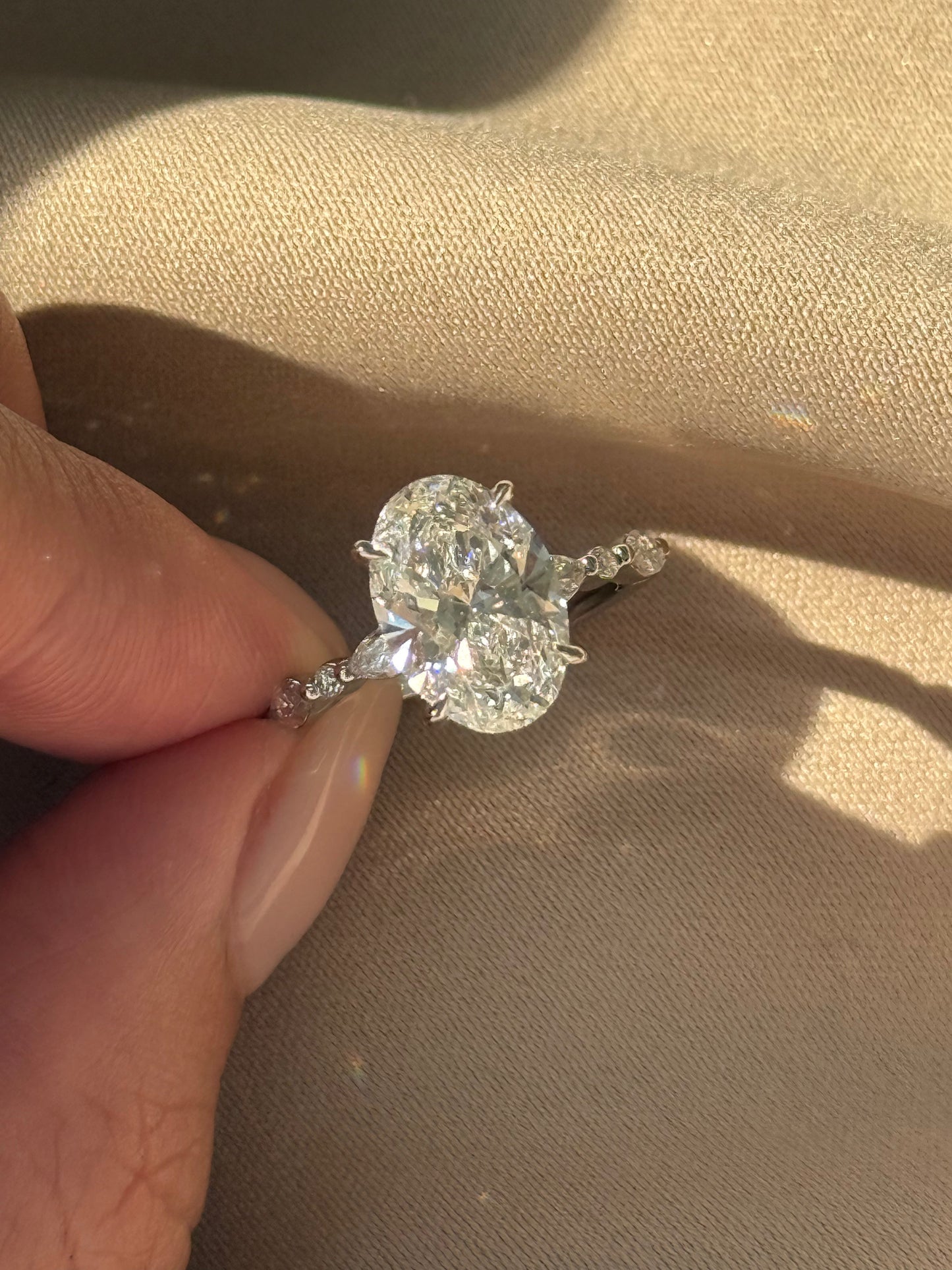 Marquise Shaped Three Stone Lab Grown Diamond Engagement Ring