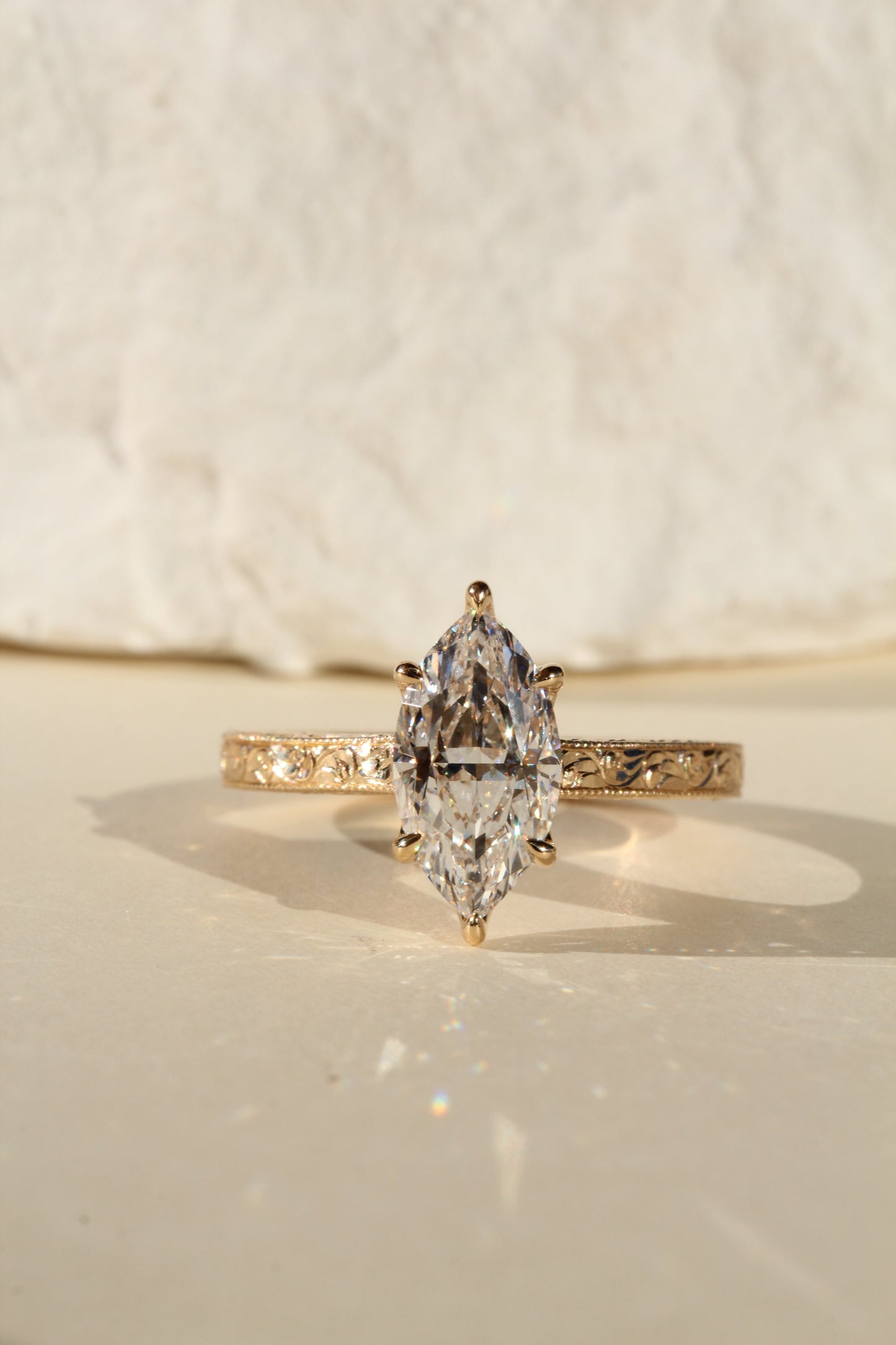 Marquise Shaped Three Stone Lab Grown Diamond Engagement Ring