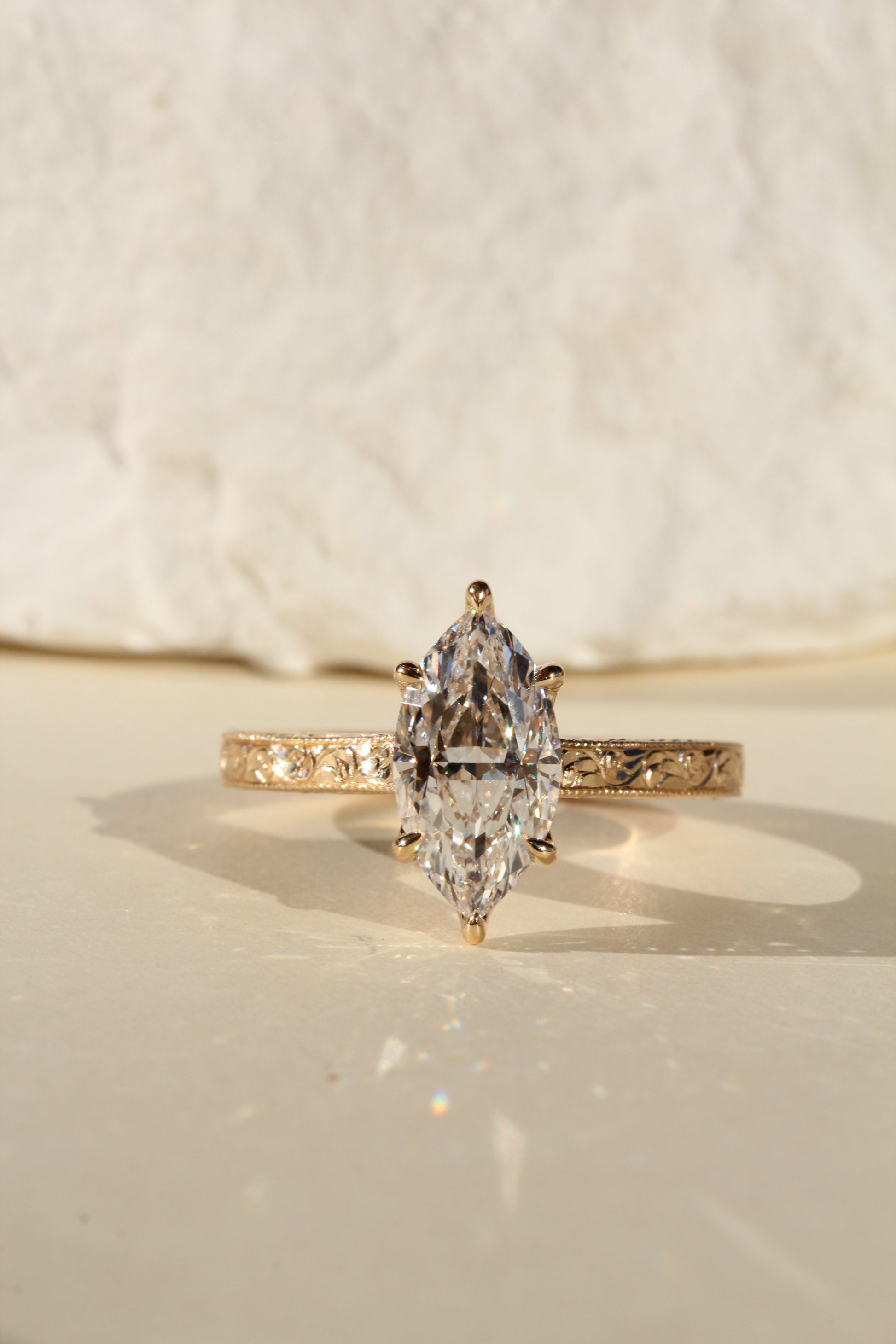 Marquise Shaped Three Stone Lab Grown Diamond Engagement Ring