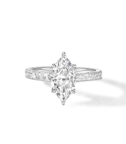 Marquise Shaped Three Stone Lab Grown Diamond Engagement Ring