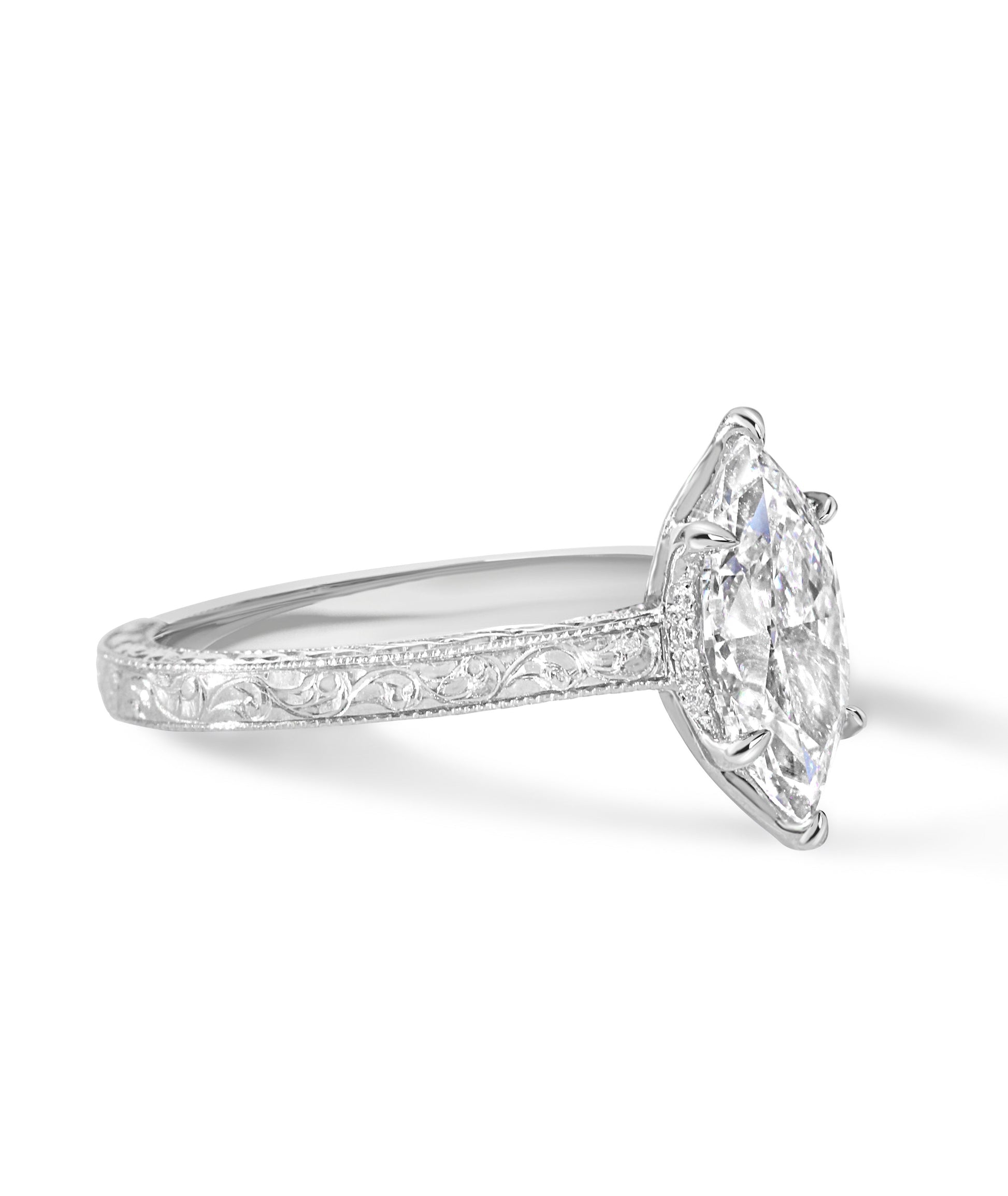 Marquise Shaped Three Stone Lab Grown Diamond Engagement Ring