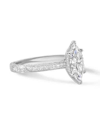 Marquise Shaped Three Stone Lab Grown Diamond Engagement Ring