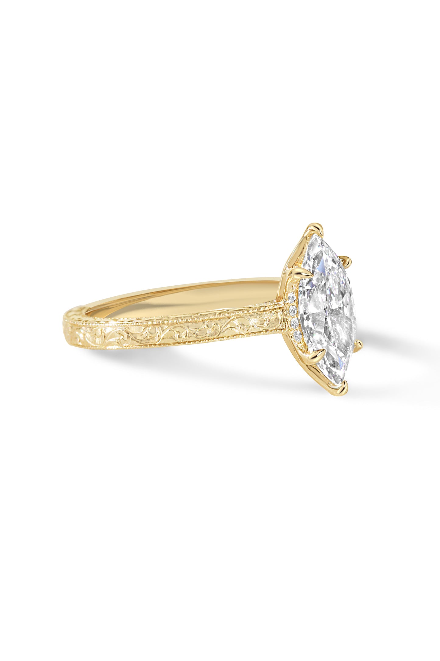 Marquise Shaped Three Stone Lab Grown Diamond Engagement Ring