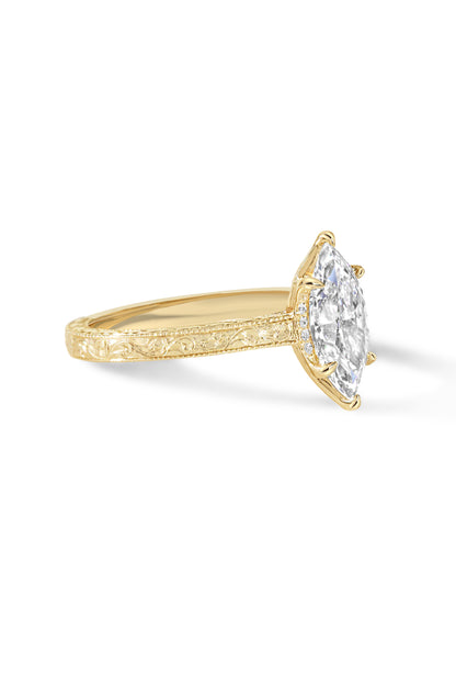 Marquise Shaped Three Stone Lab Grown Diamond Engagement Ring