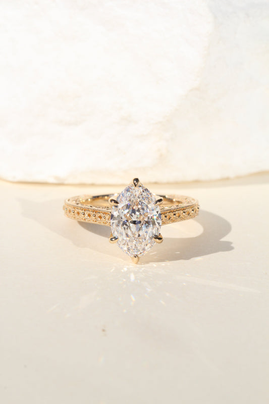 Marquise Shaped Three Stone Lab Grown Diamond Engagement Ring