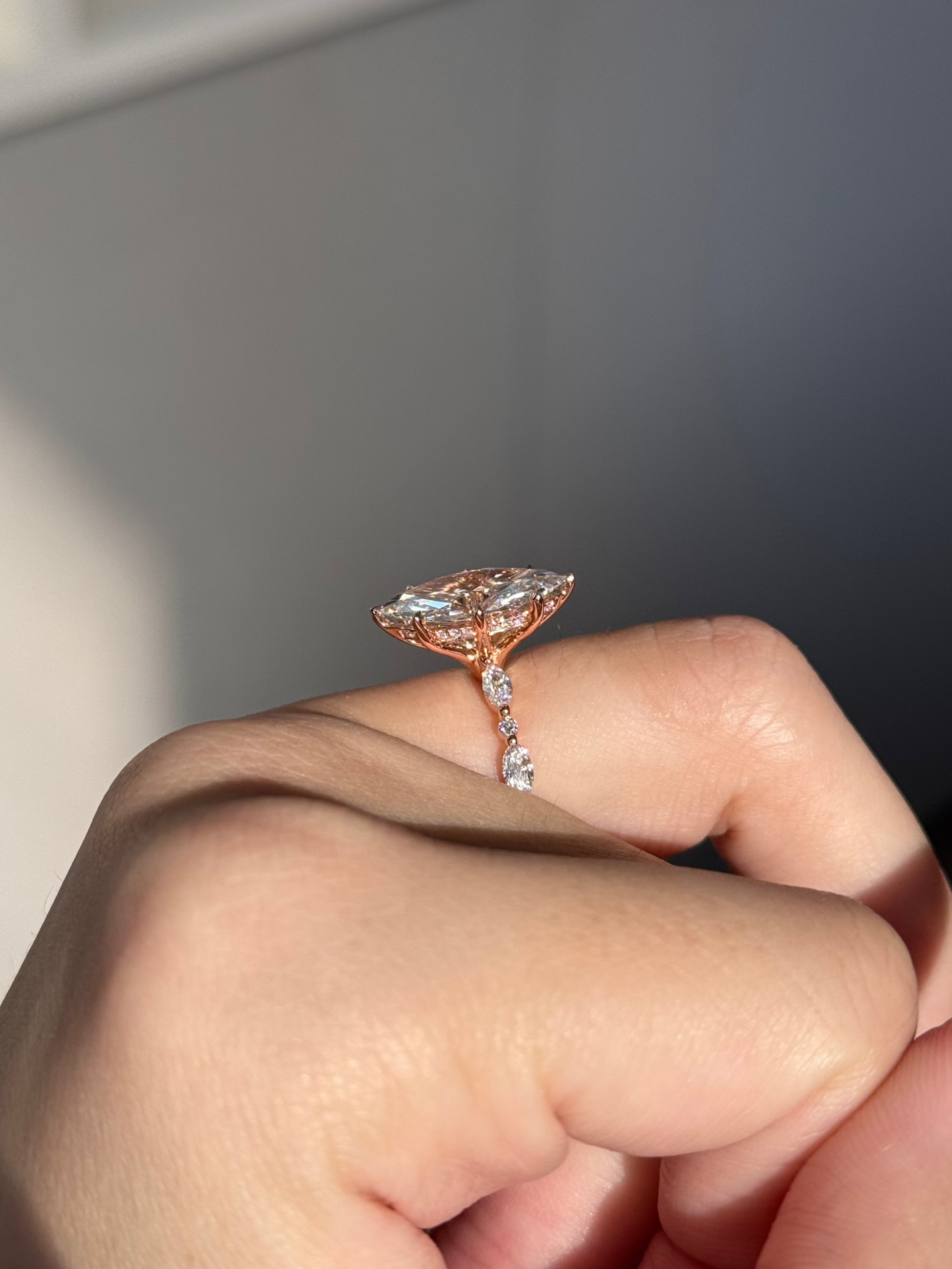 Marquise Shaped Three Stone Lab Grown Diamond Engagement Ring