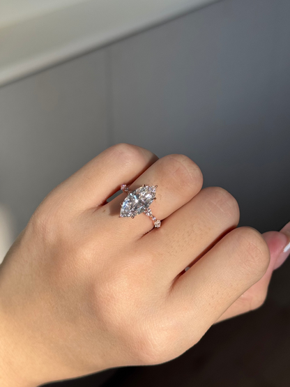 Marquise Shaped Three Stone Lab Grown Diamond Engagement Ring