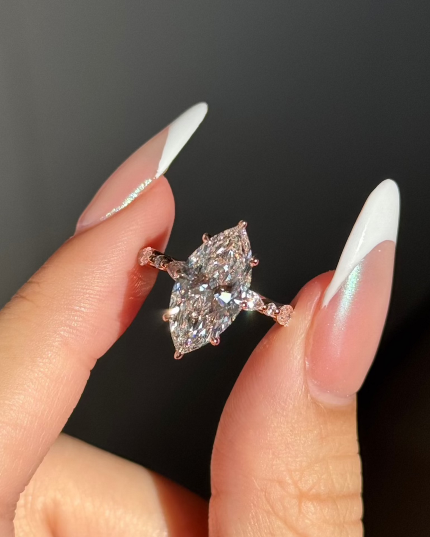 Marquise Shaped Three Stone Lab Grown Diamond Engagement Ring