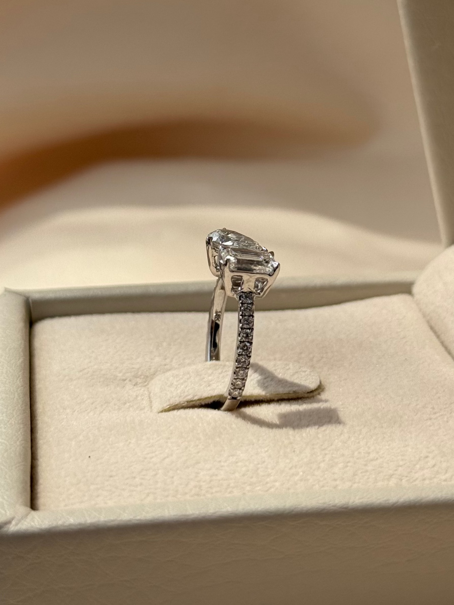 Marquise Shaped Three Stone Lab Grown Diamond Engagement Ring