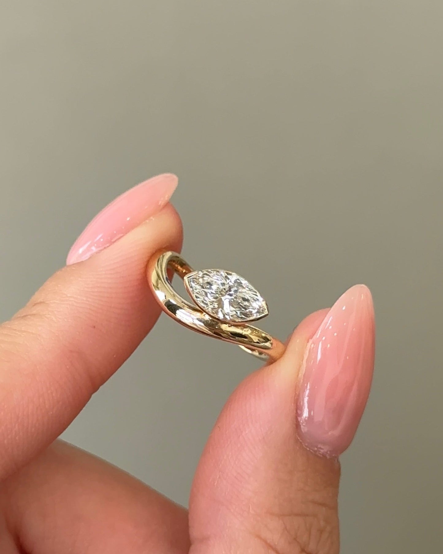 Marquise Shaped Three Stone Lab Grown Diamond Engagement Ring