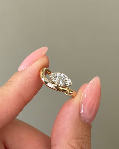 Marquise Shaped Three Stone Lab Grown Diamond Engagement Ring