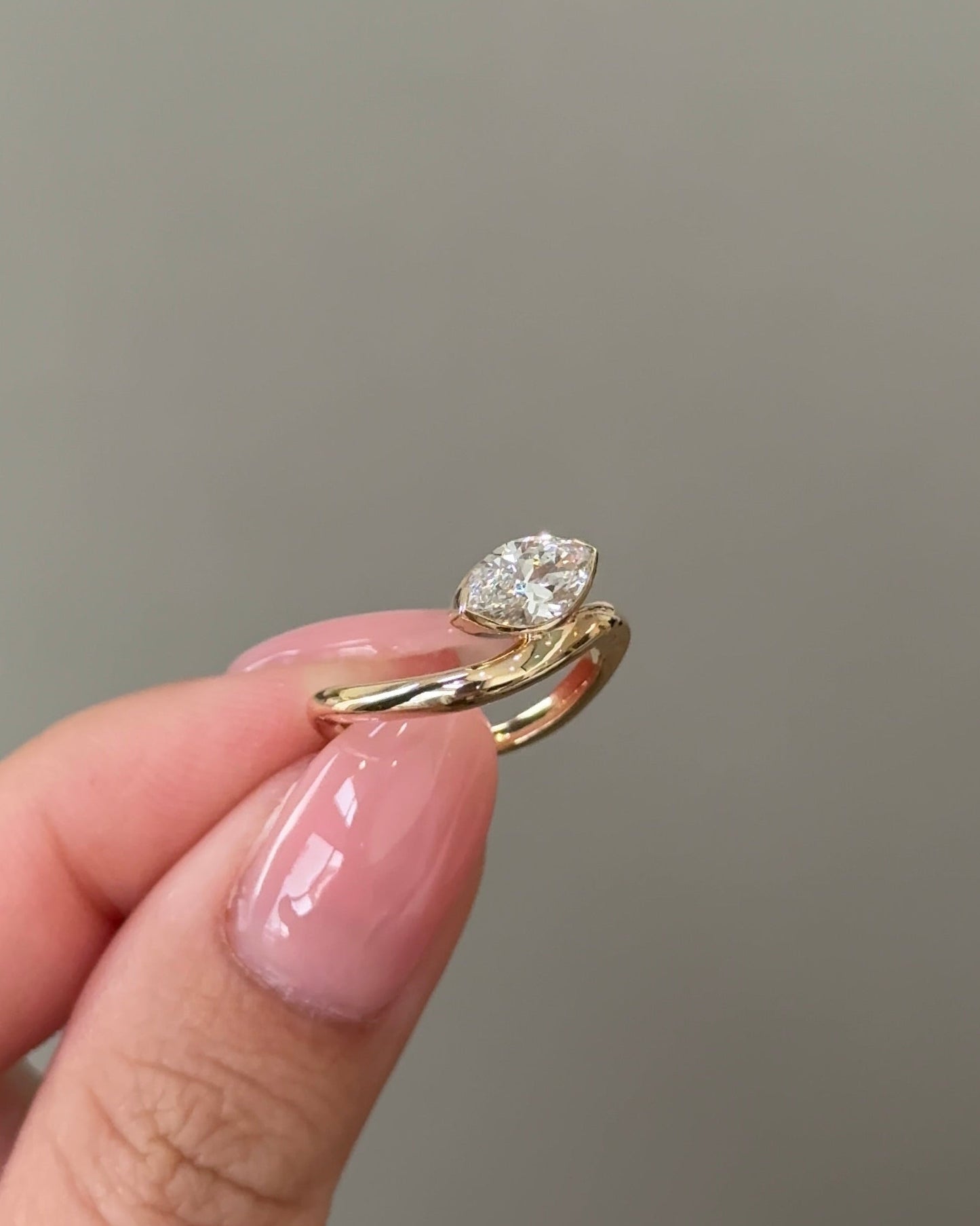 Marquise Shaped Three Stone Lab Grown Diamond Engagement Ring