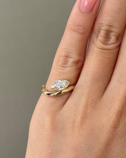 Marquise Shaped Three Stone Lab Grown Diamond Engagement Ring