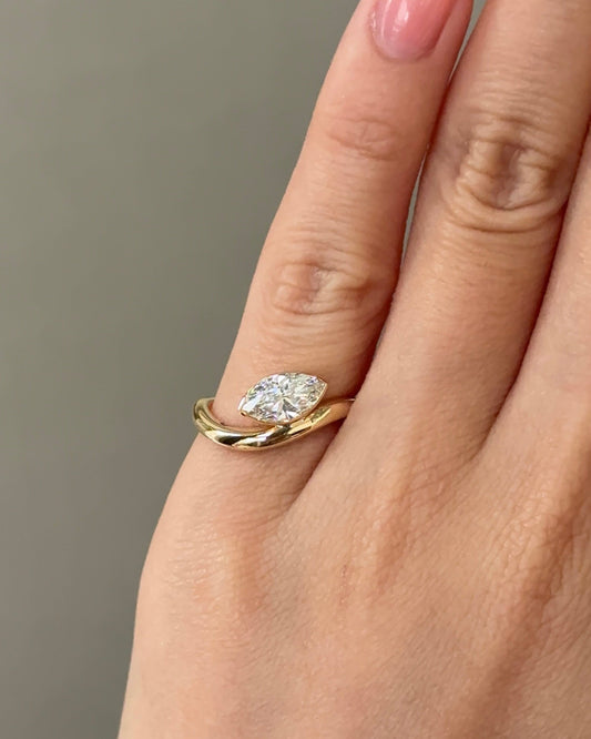 Marquise Shaped Three Stone Lab Grown Diamond Engagement Ring