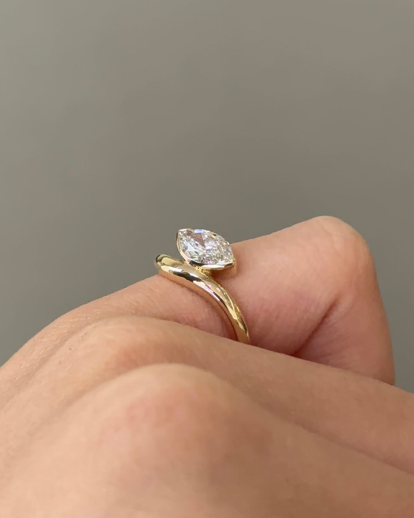 Marquise Shaped Three Stone Lab Grown Diamond Engagement Ring