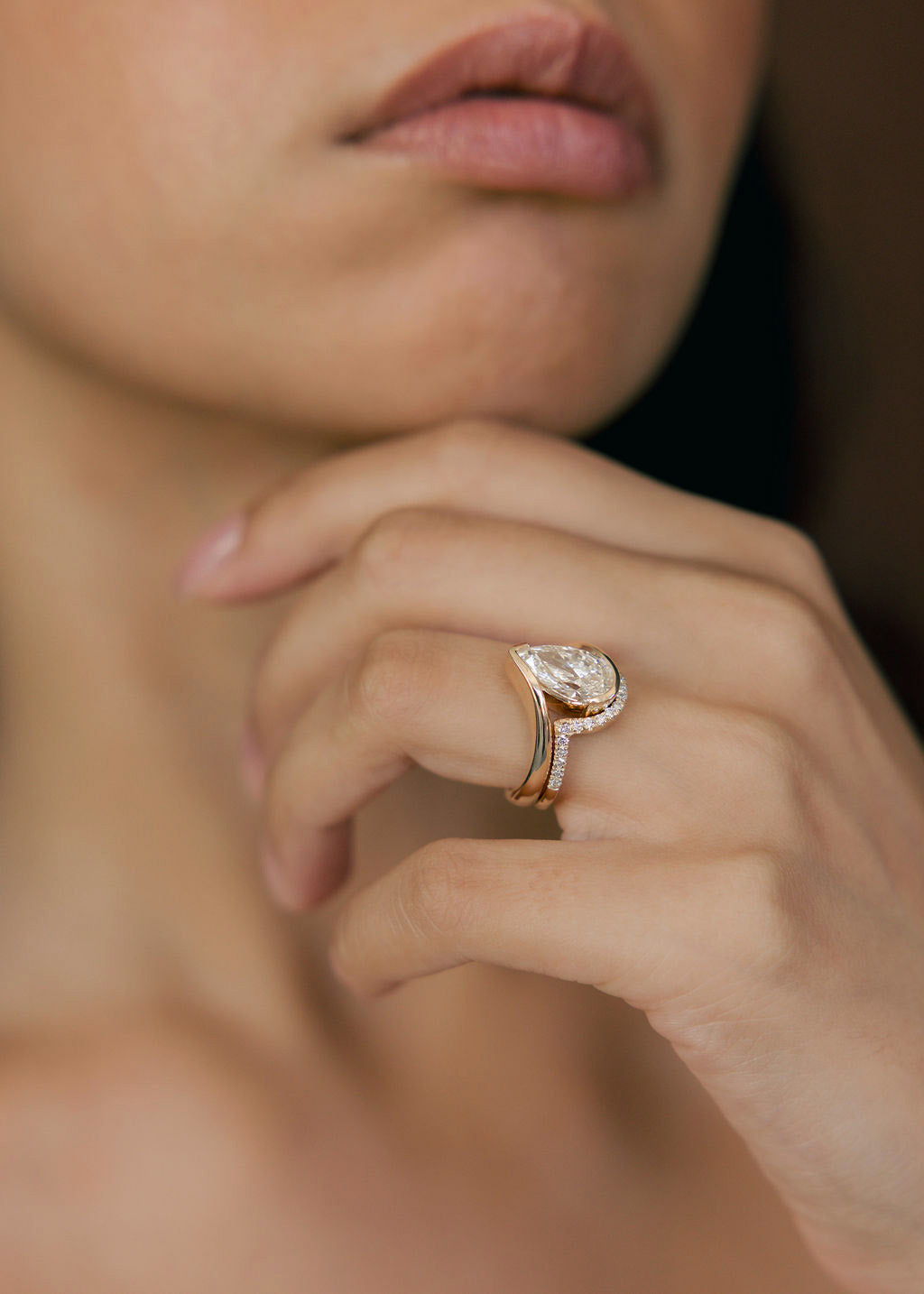 2.5 CT Pear Cut Solitaire Moissanite Ring With Minimal Pave Band